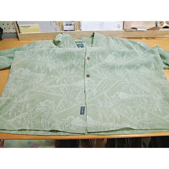 Montego Resort Mens Green Hulu Girl Palm Tree Hawaiian Button Up Shirt Size XXL - Picture 9 of 12